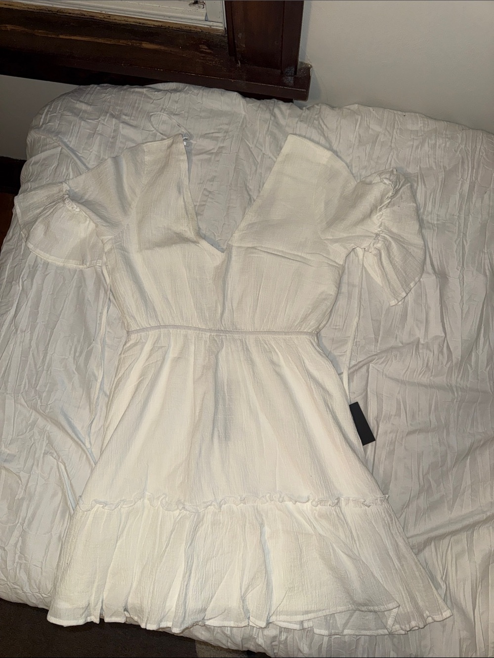 Lulu’s White Flutter Sleeve V-Neck Mini Dress